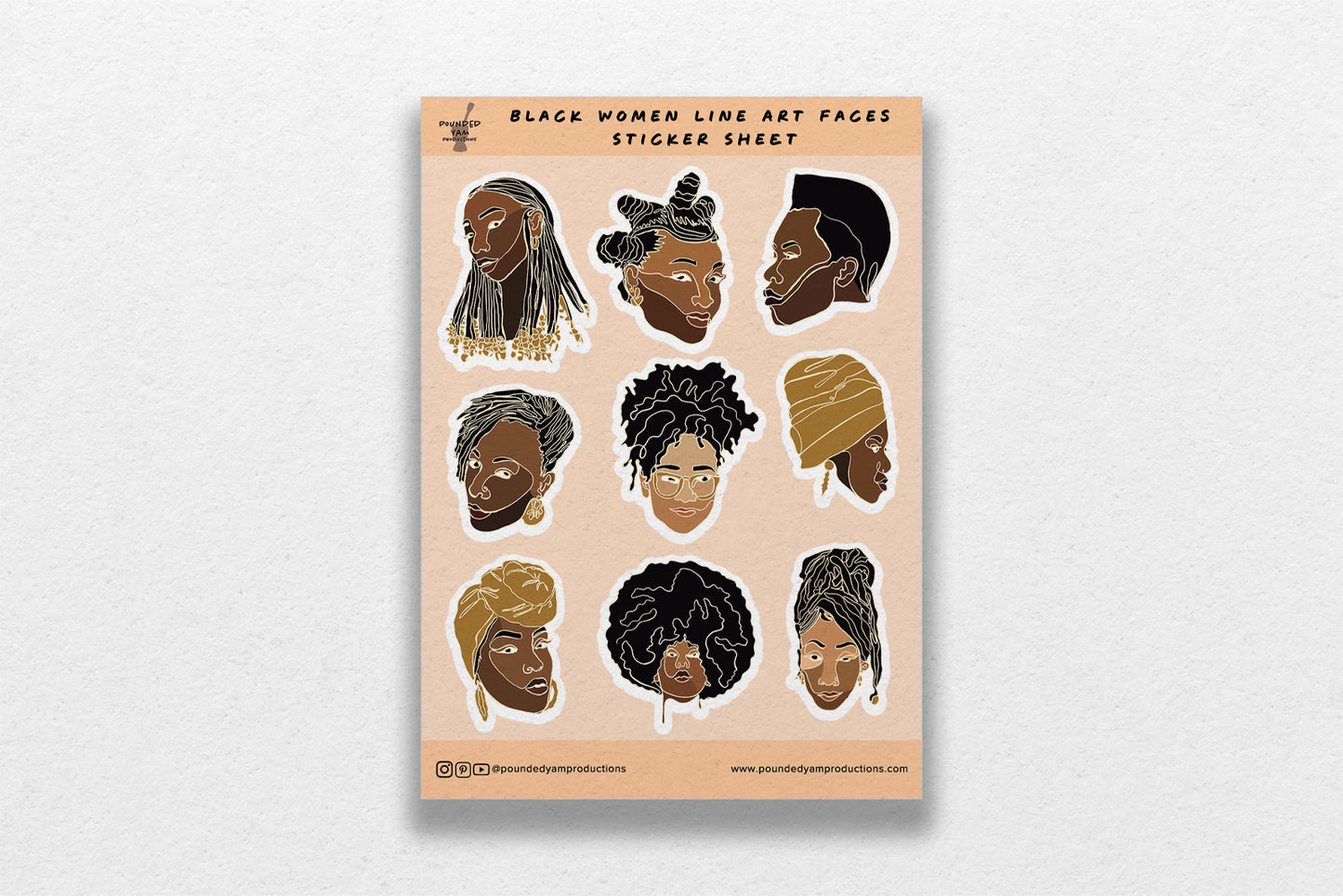 Single Line Black Women Illustrated Sticker Sheets - Pounded Yam Productions