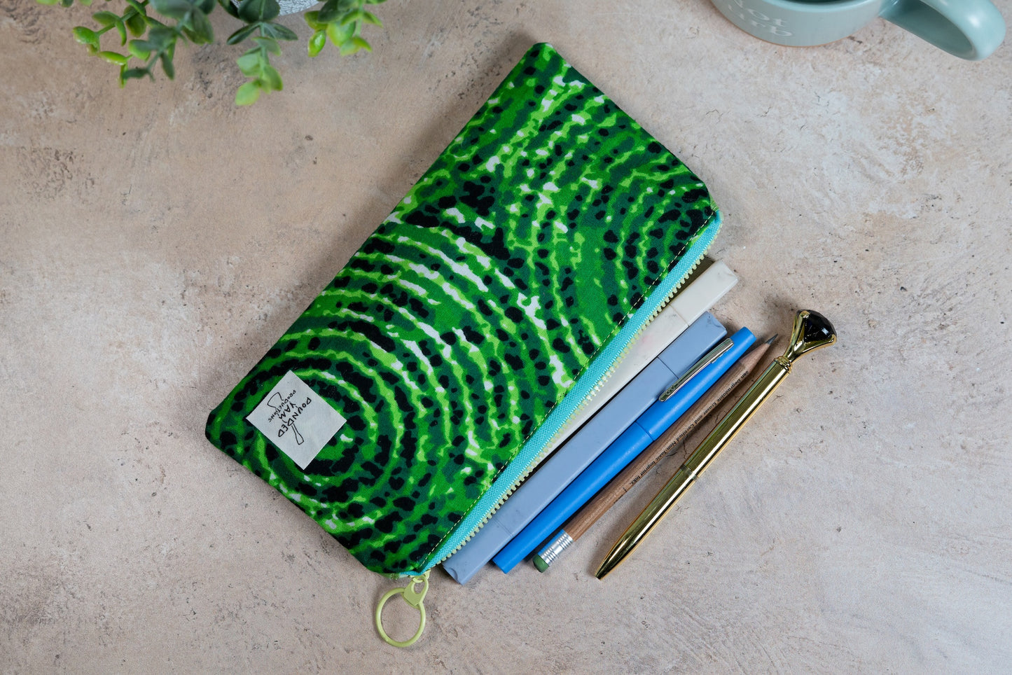 Ankara Pencil Case - Green Circles
