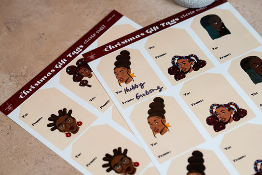 Black Girl Holiday Gift Tags Sticker Sheet - Pounded Yam Productions