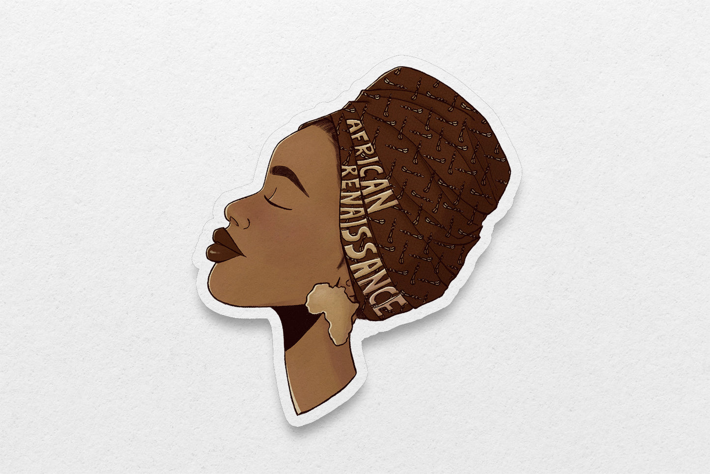 African Renaissance Black Girl Headwrap Waterproof Vinyl Sticker