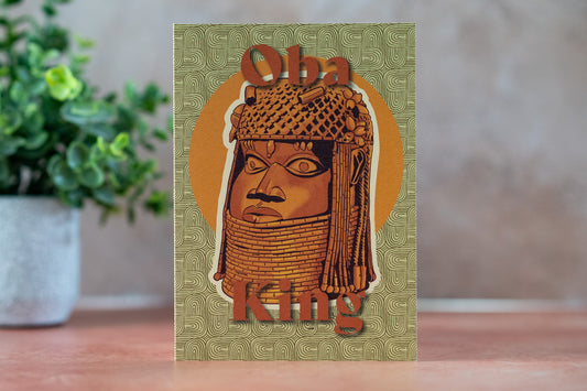 Oba King Benin Bronze Greeting Card - Pounded Yam Productions