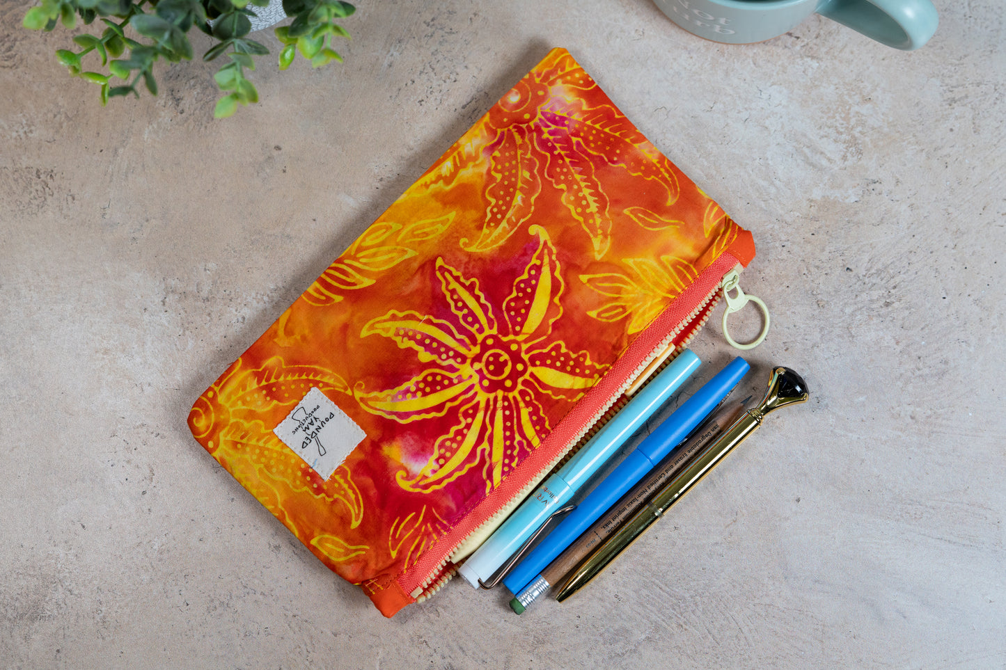 Ankara Pencil Case - Orange Flowers