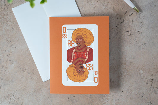 Queen of Moms Greeting Card (Orange) - Pounded Yam Productions