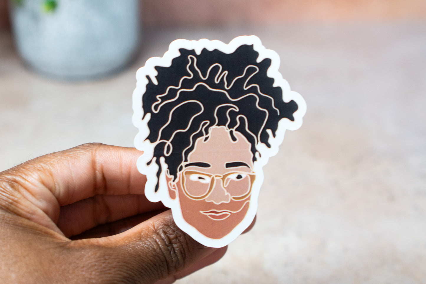 Single Line Black Women Stickers: Loose Curls