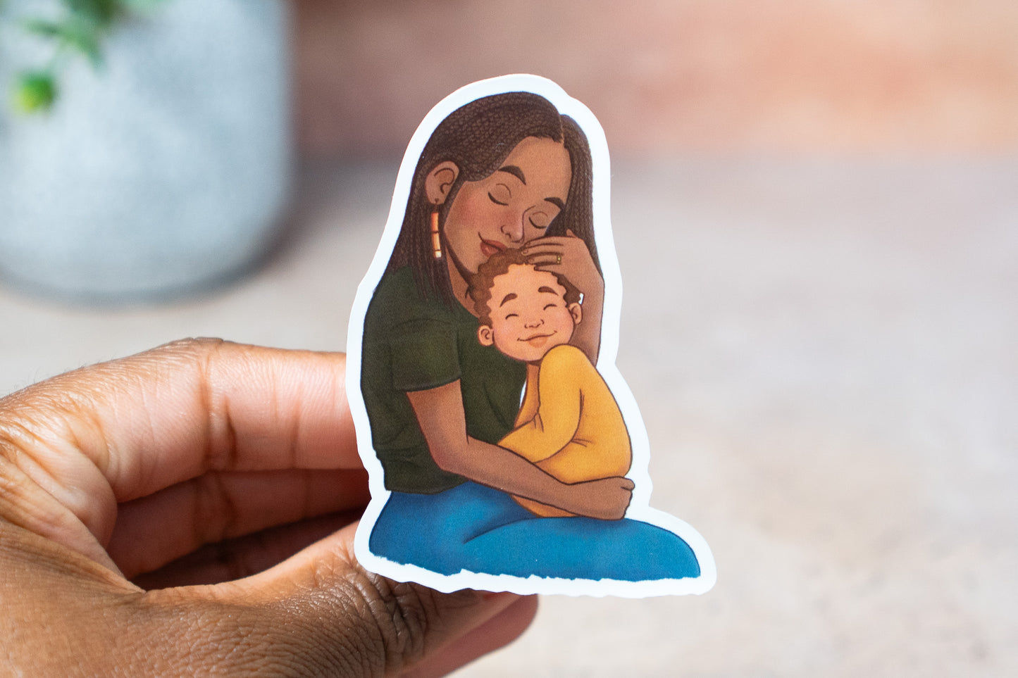 Black Mom and Son Sticker
