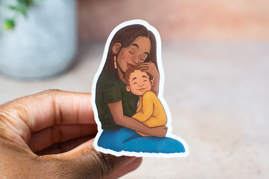Black Mom and Son Sticker - Pounded Yam Productions