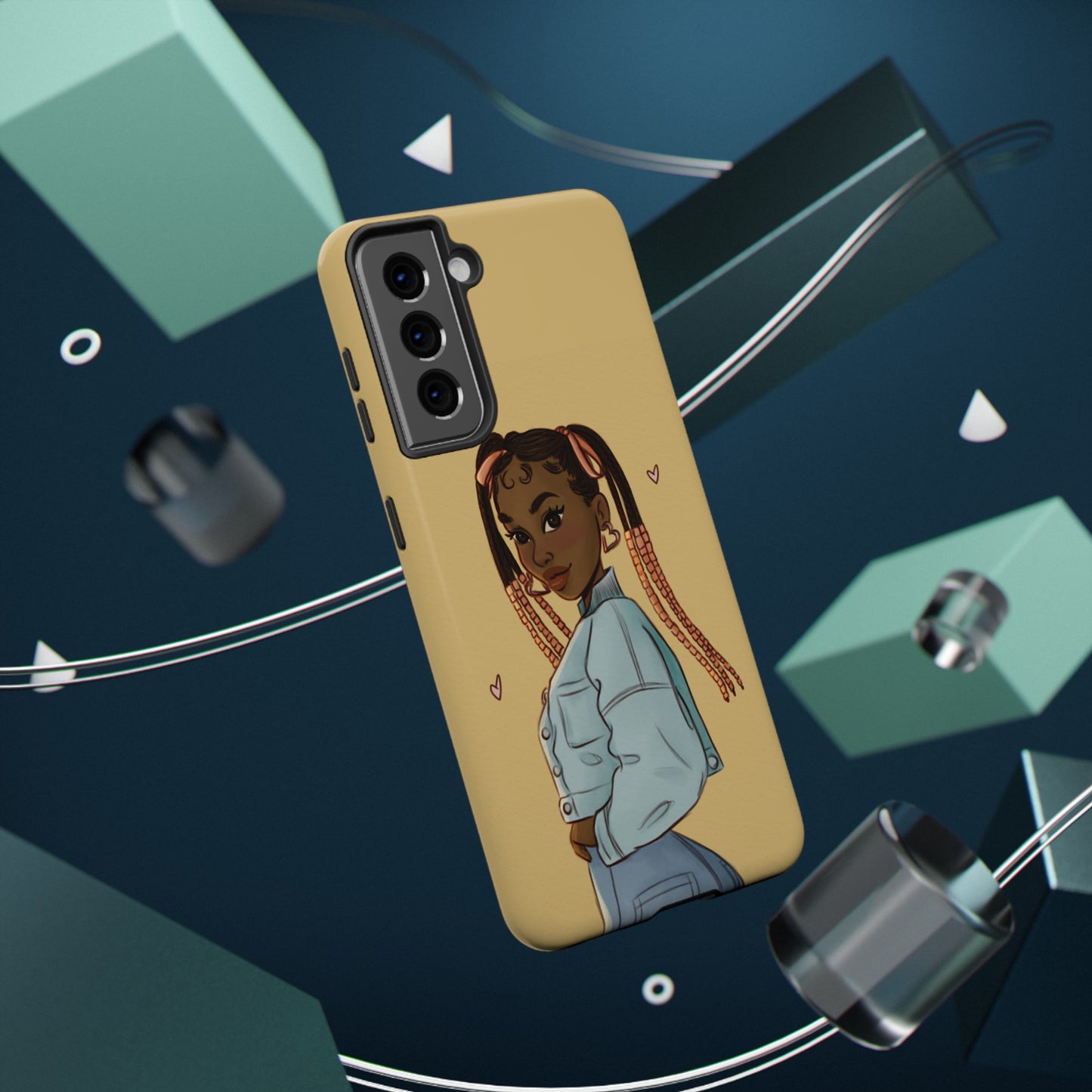 Black Girl Hearts Illustrated Impact-Resistant Phone Case