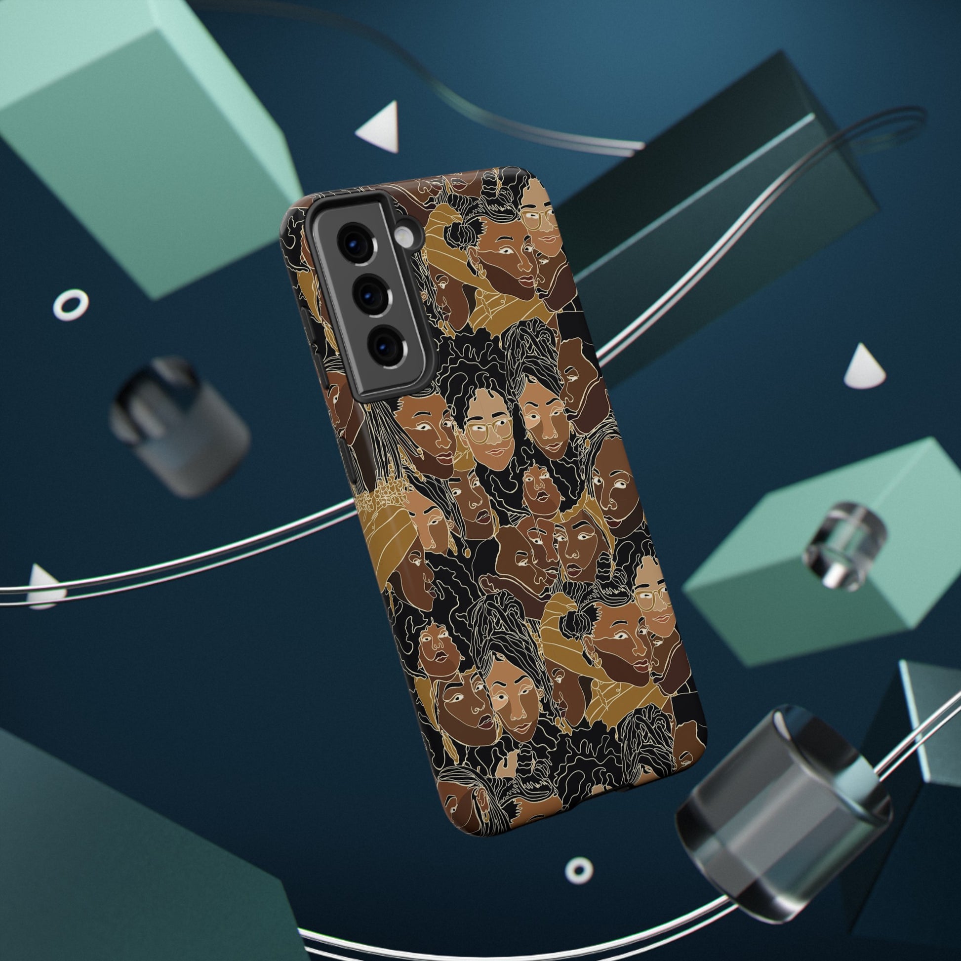 Black Women Line Art Colored Impact-Resistant Phone Case - Pounded Yam Productions