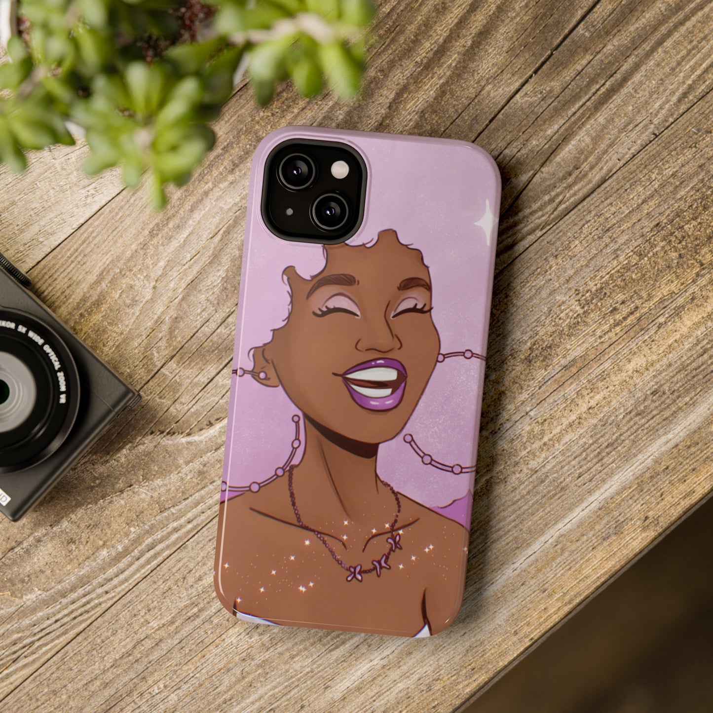 Purple Afro Illustrated Impact-Resistant Phone Case