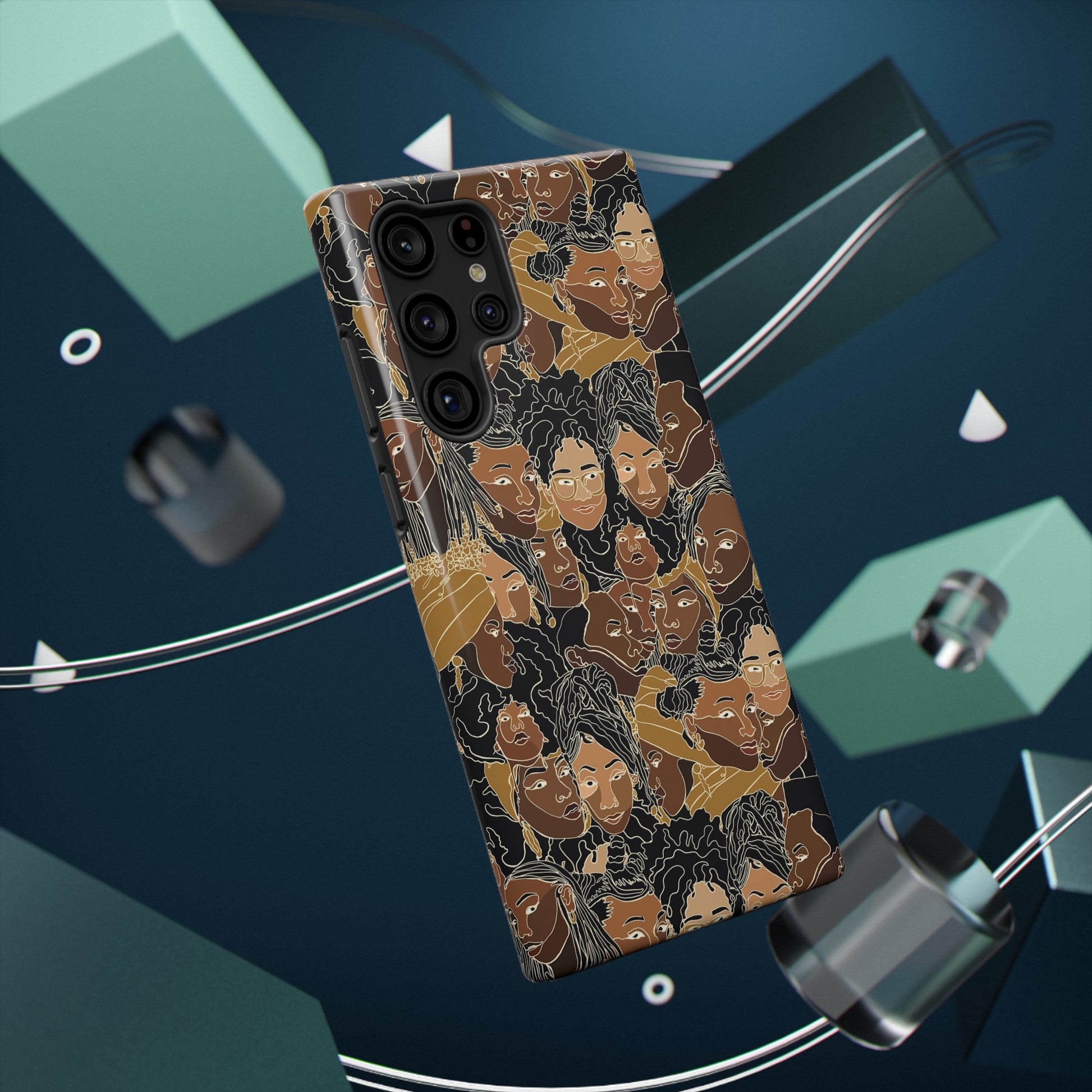 Black Women Line Art Colored Impact-Resistant Phone Case - Pounded Yam Productions