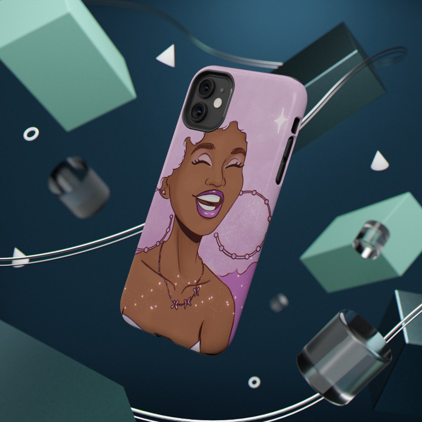 Purple Afro Illustrated Impact-Resistant Phone Case