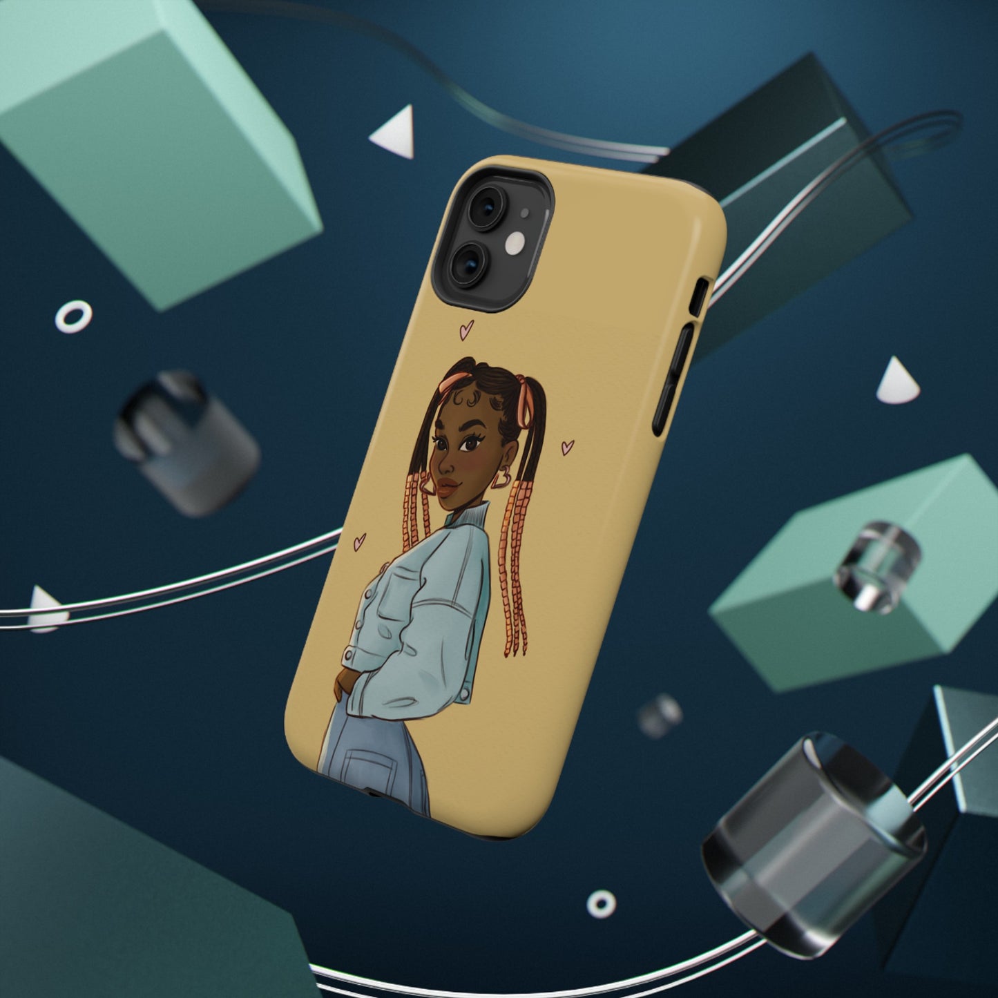 Black Girl Hearts Illustrated Impact-Resistant Phone Case