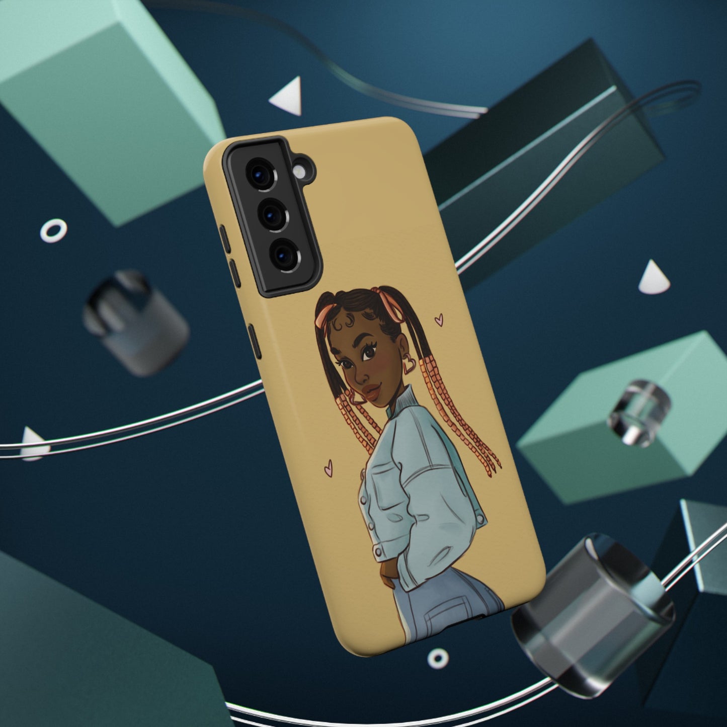 Black Girl Hearts Illustrated Impact-Resistant Phone Case