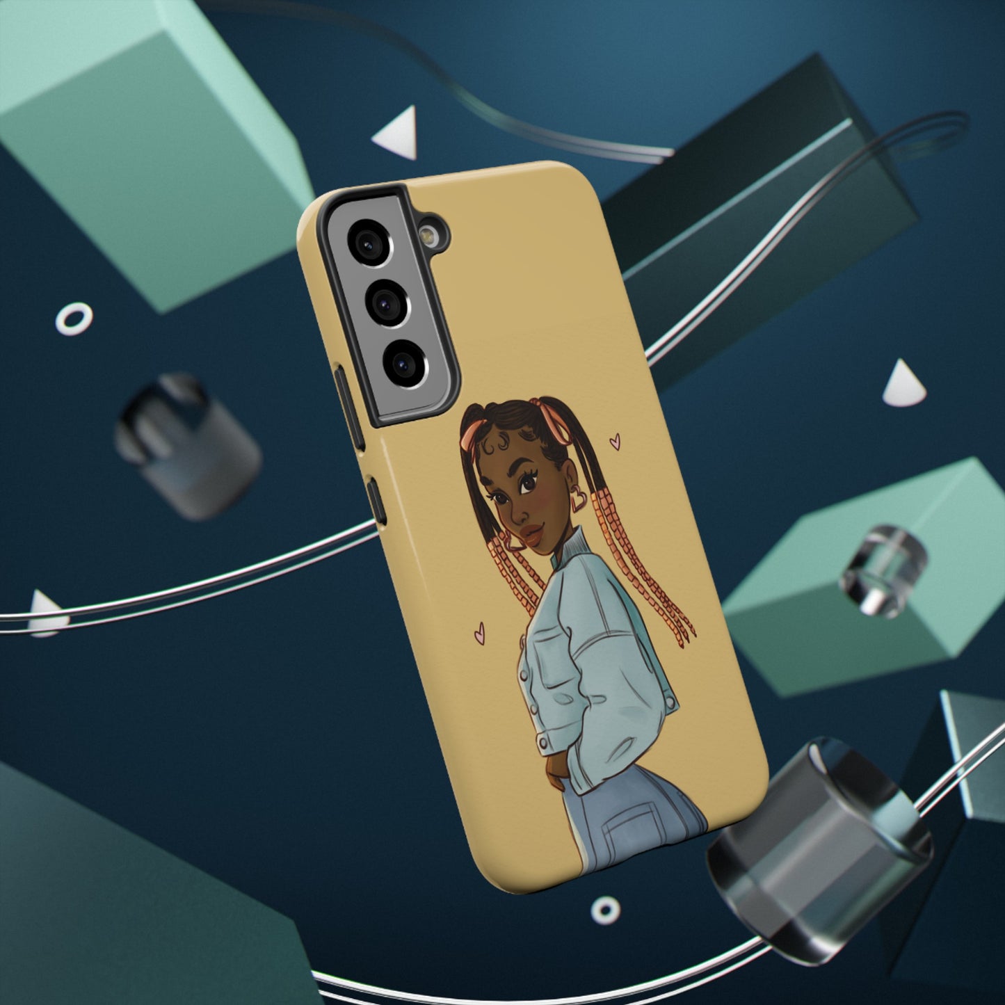 Black Girl Hearts Illustrated Impact-Resistant Phone Case