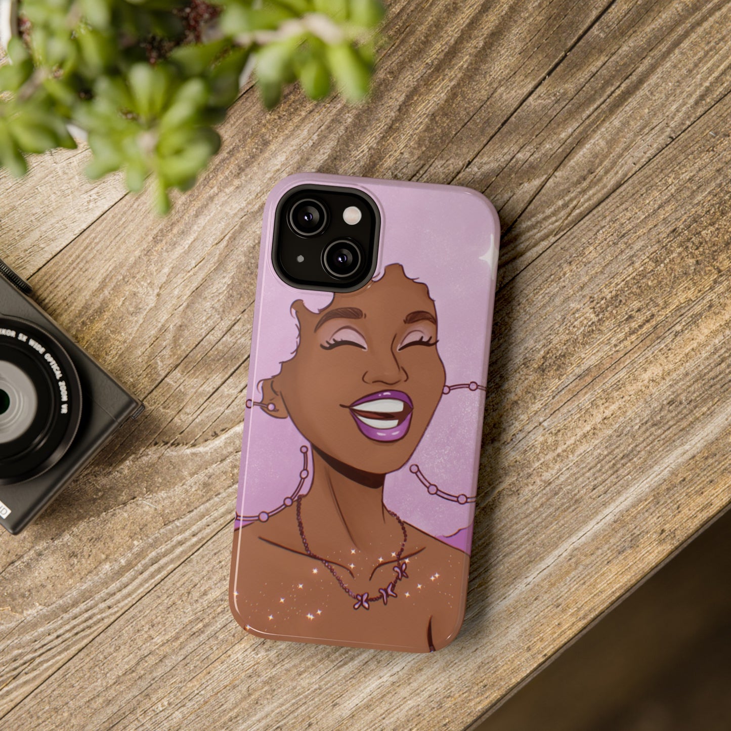 Purple Afro Illustrated Impact-Resistant Phone Case