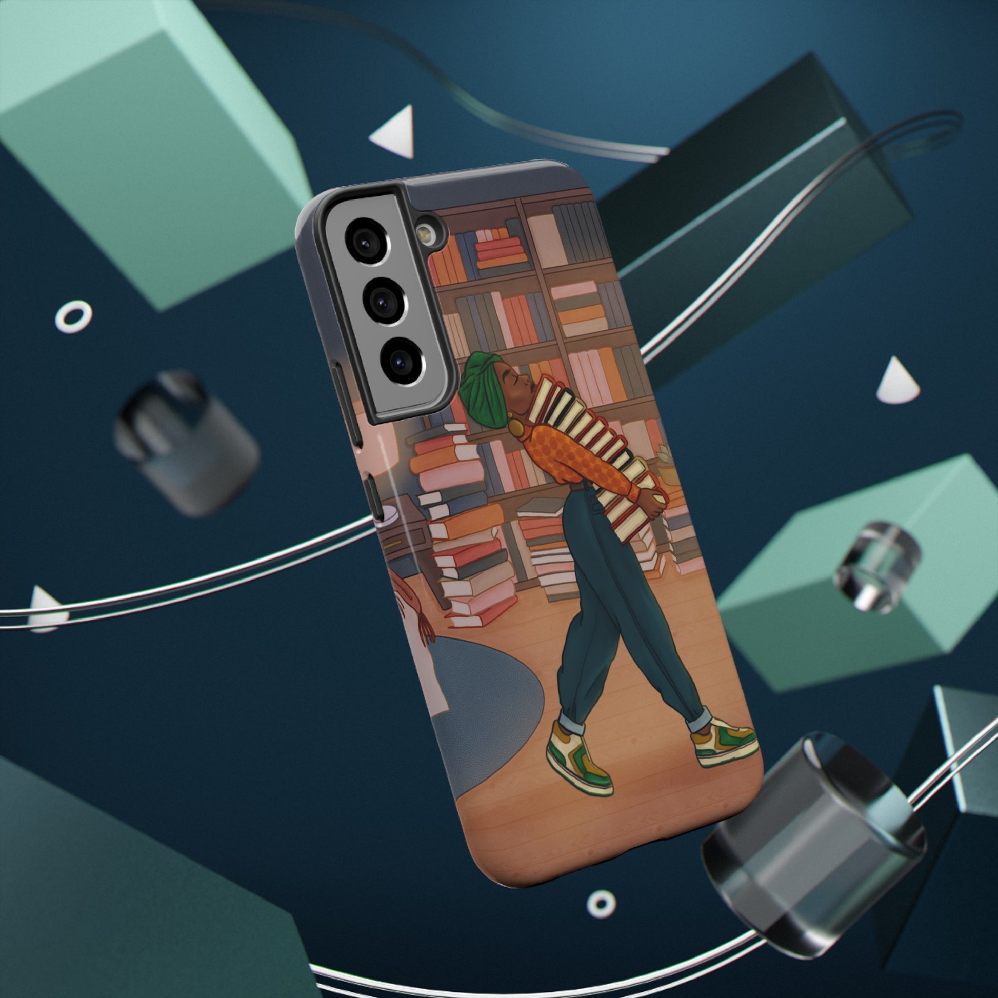 Black Girl Book Stacks Illustrated Impact-Resistant Phone Case 2 - Pounded Yam Productions