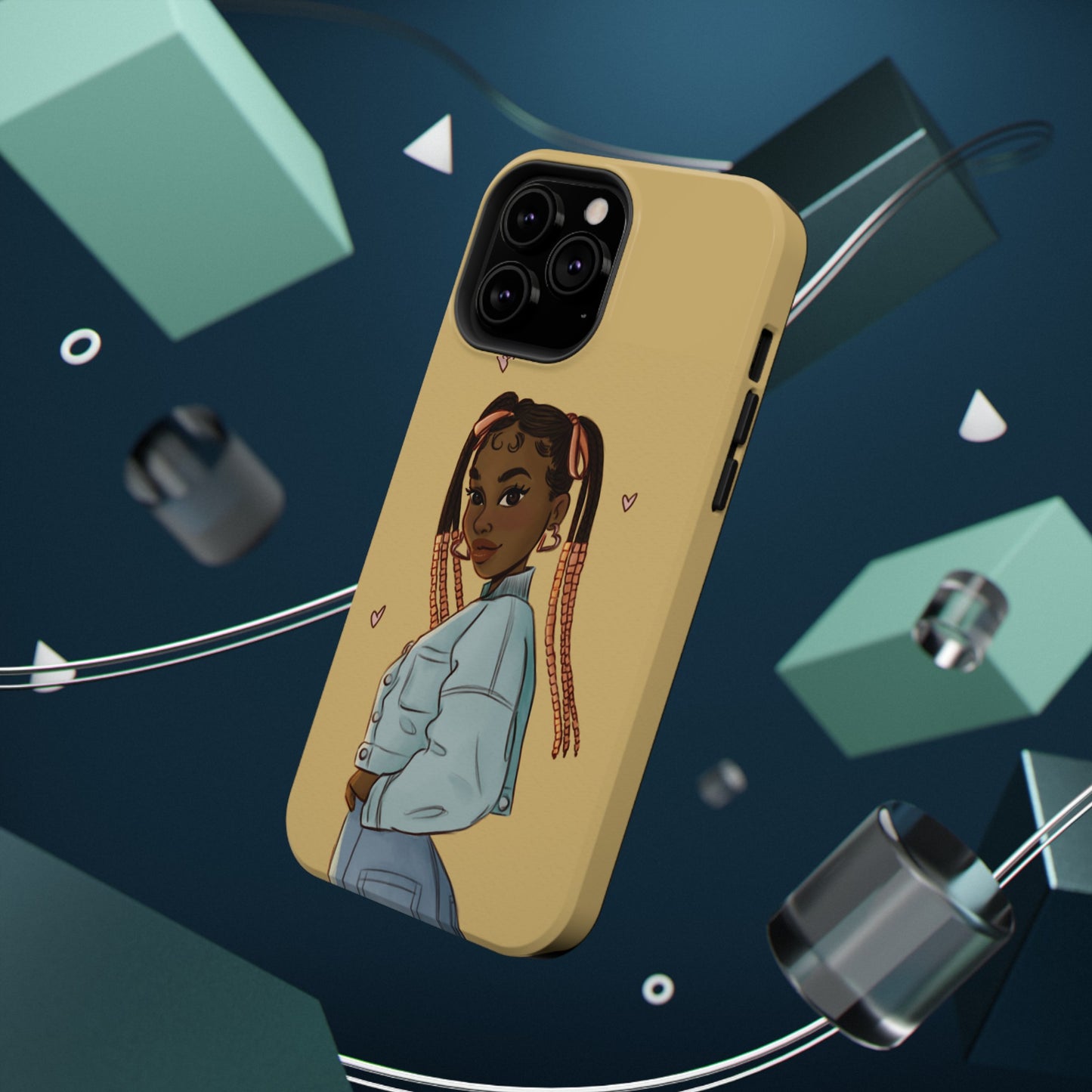 Black Girl Hearts Illustrated Impact-Resistant Phone Case