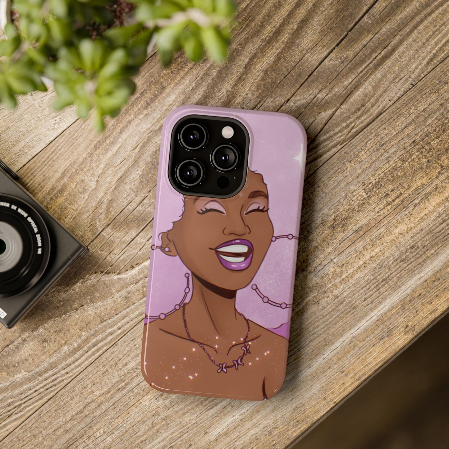 Purple Afro Illustrated Impact-Resistant Phone Case