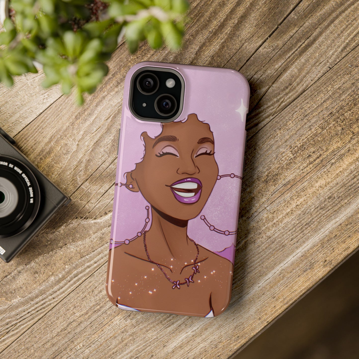 Purple Afro Illustrated Impact-Resistant Phone Case