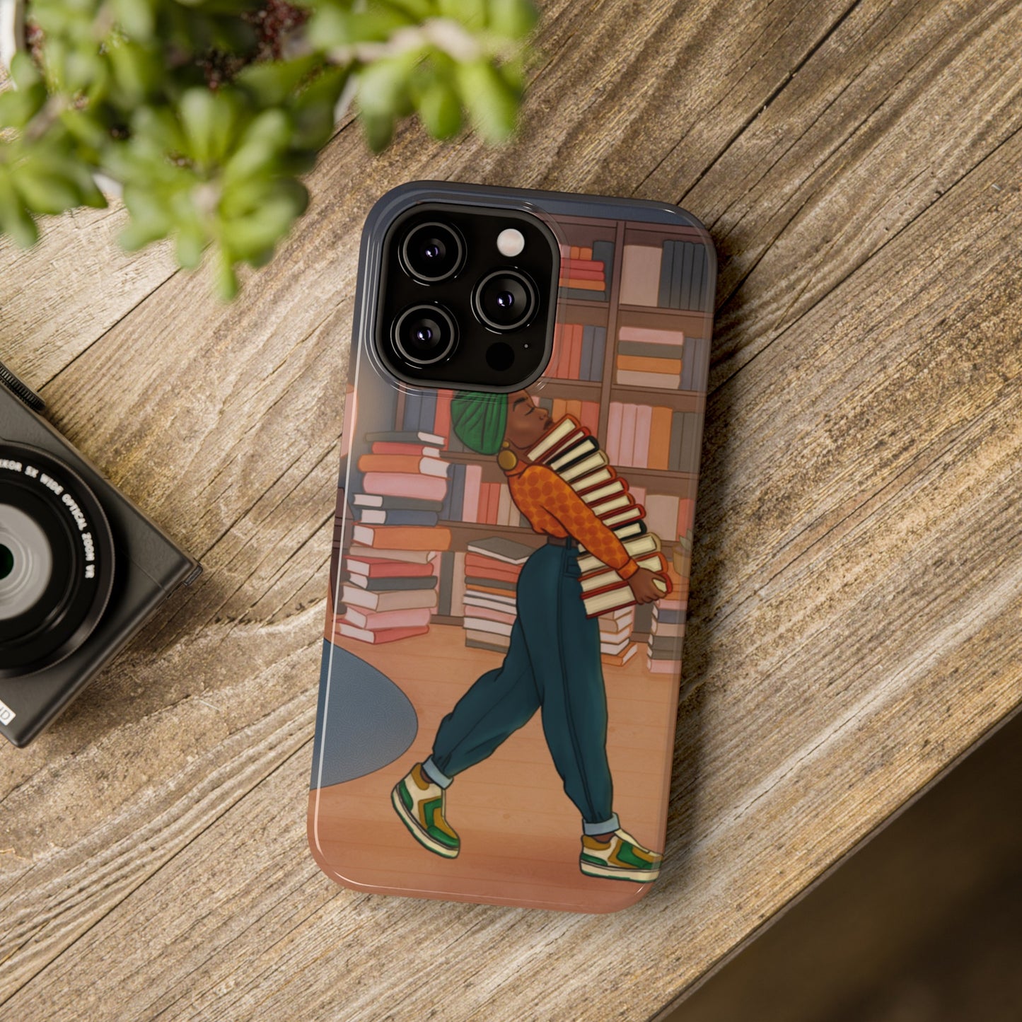 Black Girl Book Stacks Illustrated Impact-Resistant Phone Case 2