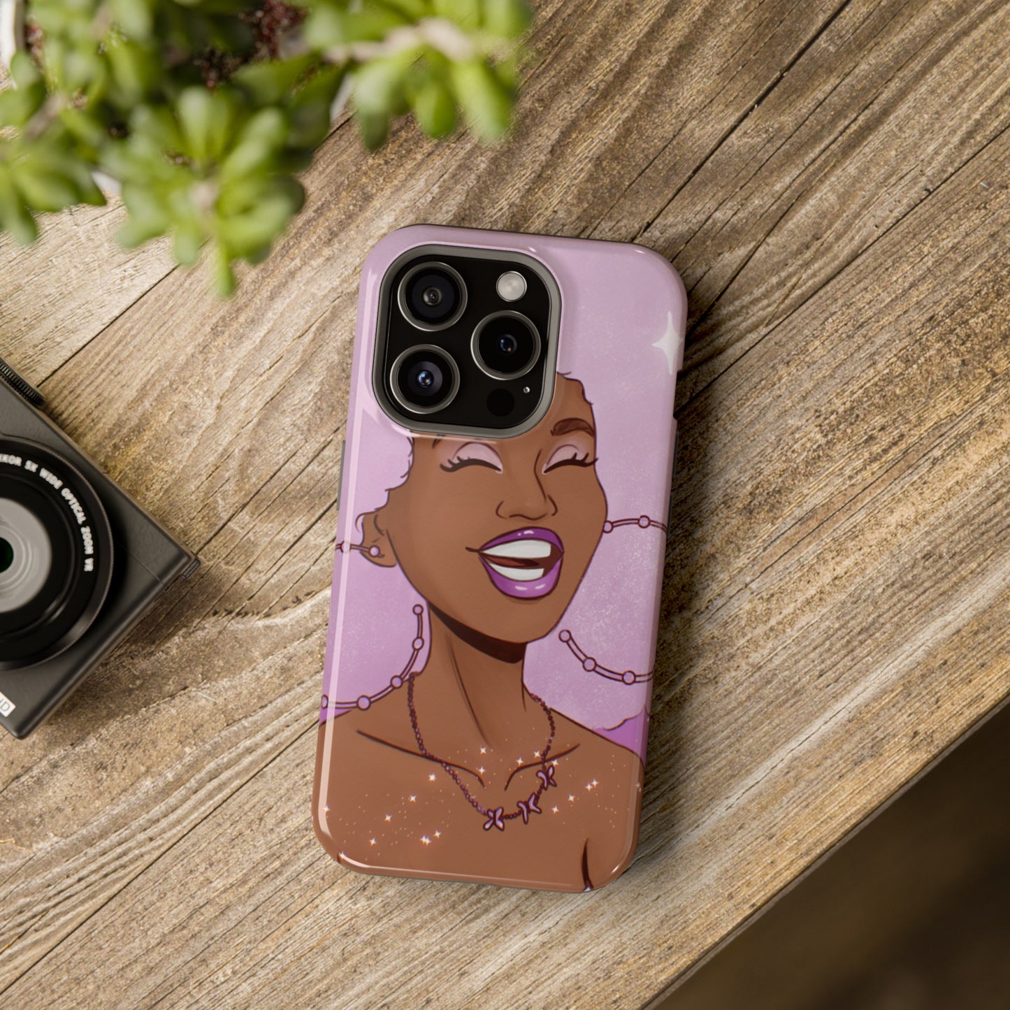 Purple Afro Illustrated Impact-Resistant Phone Case