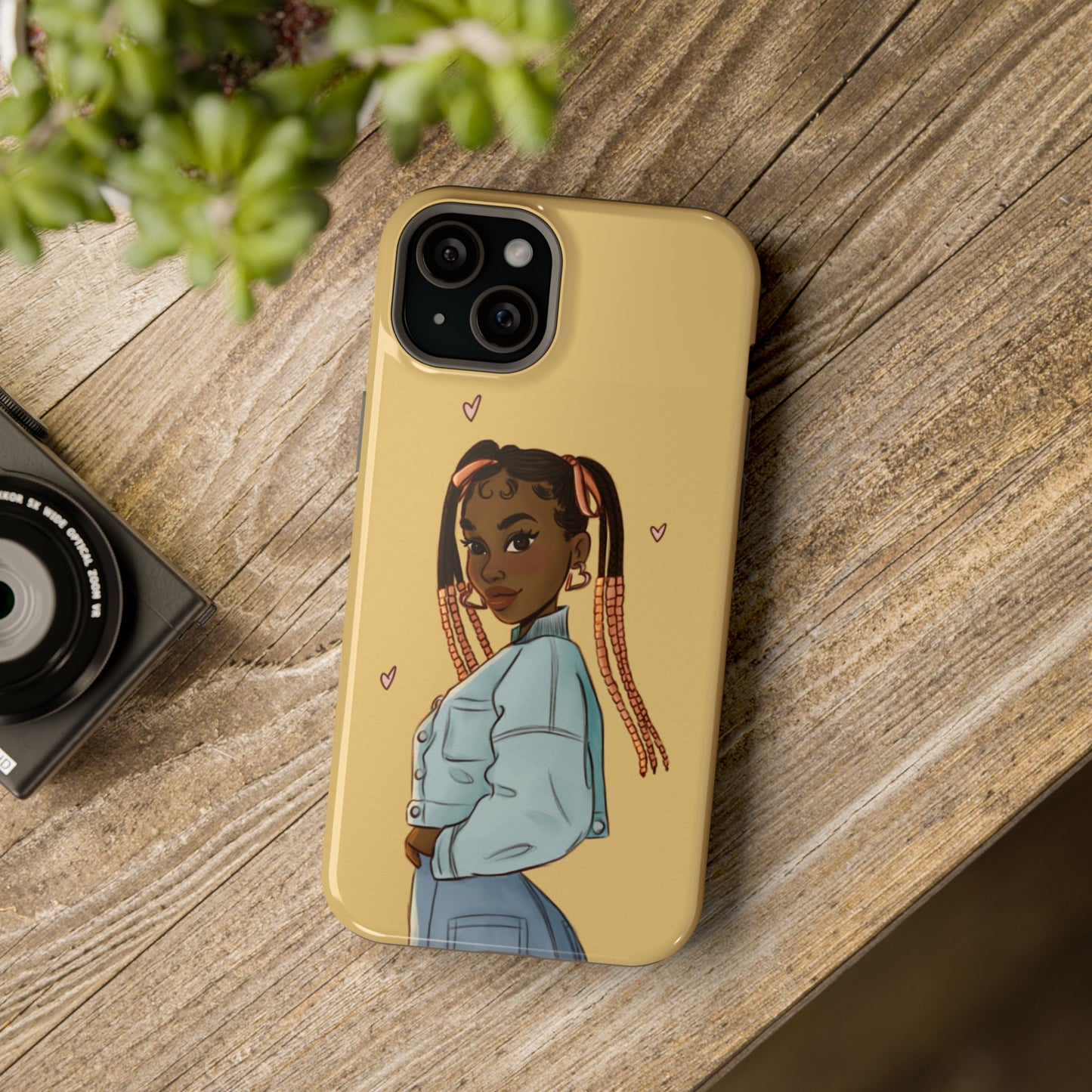 Black Girl Hearts Illustrated Impact-Resistant Phone Case