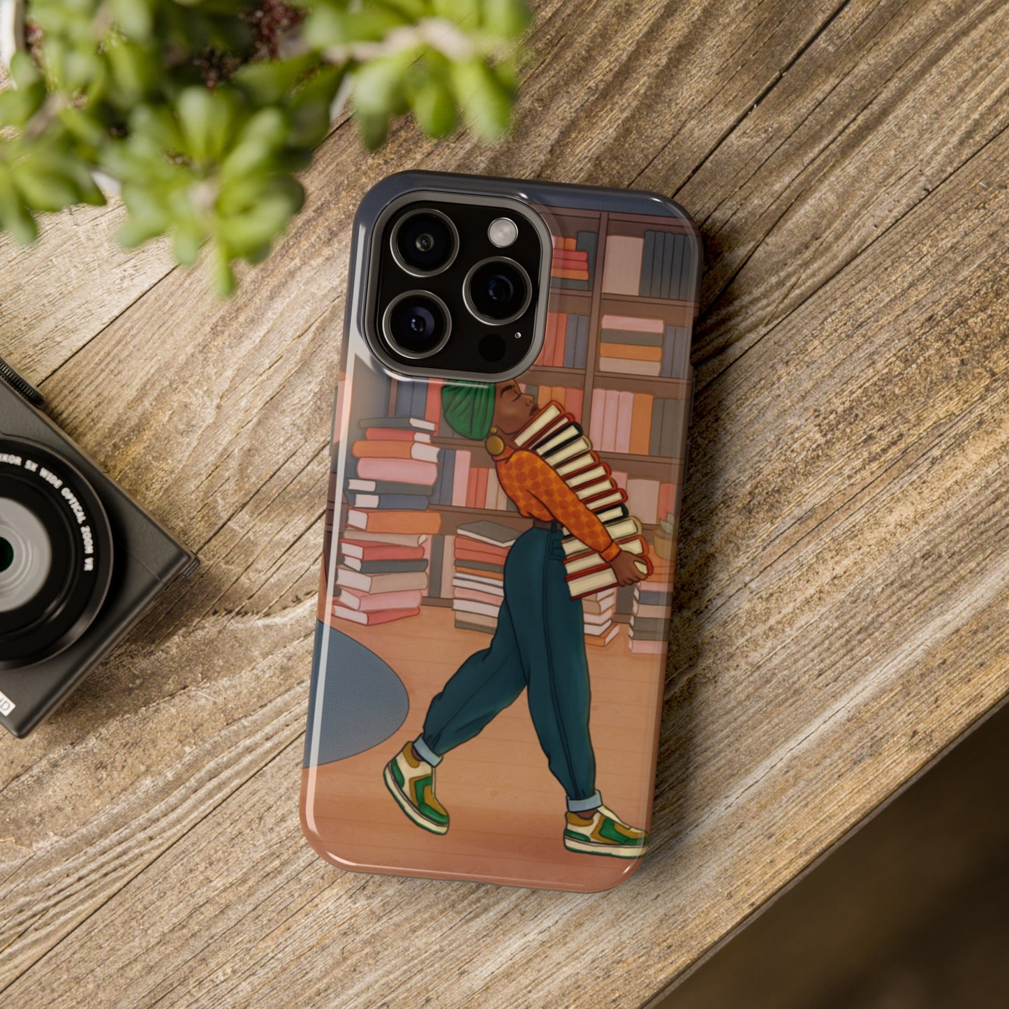 Black Girl Book Stacks Illustrated Impact-Resistant Phone Case 2