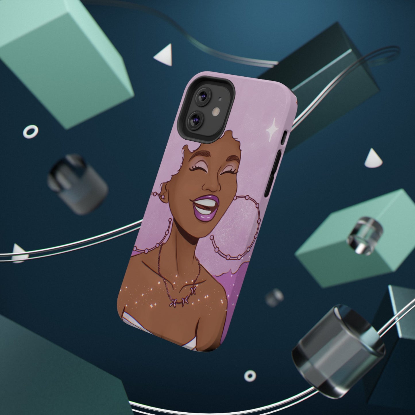 Purple Afro Illustrated Impact-Resistant Phone Case