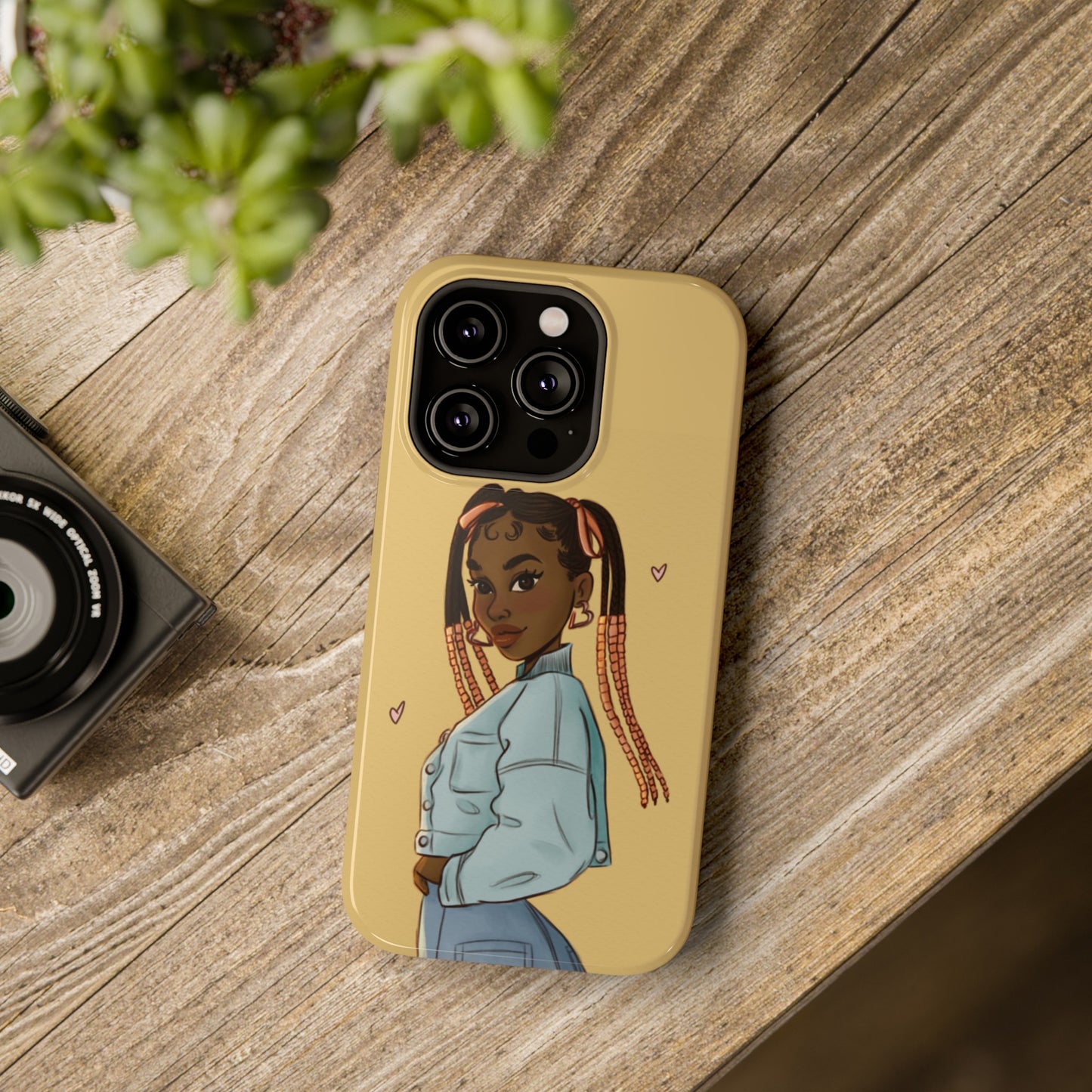 Black Girl Hearts Illustrated Impact-Resistant Phone Case