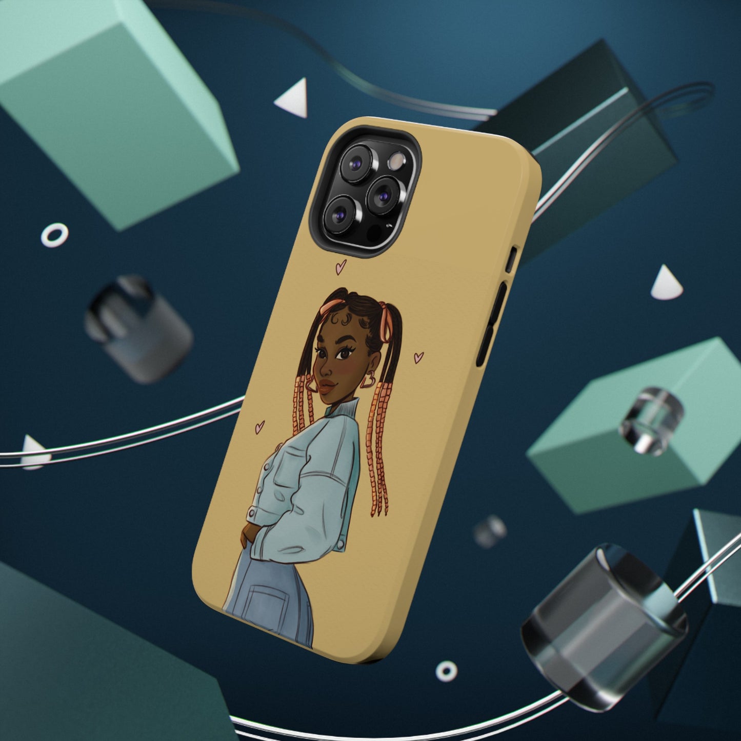 Black Girl Hearts Illustrated Impact-Resistant Phone Case