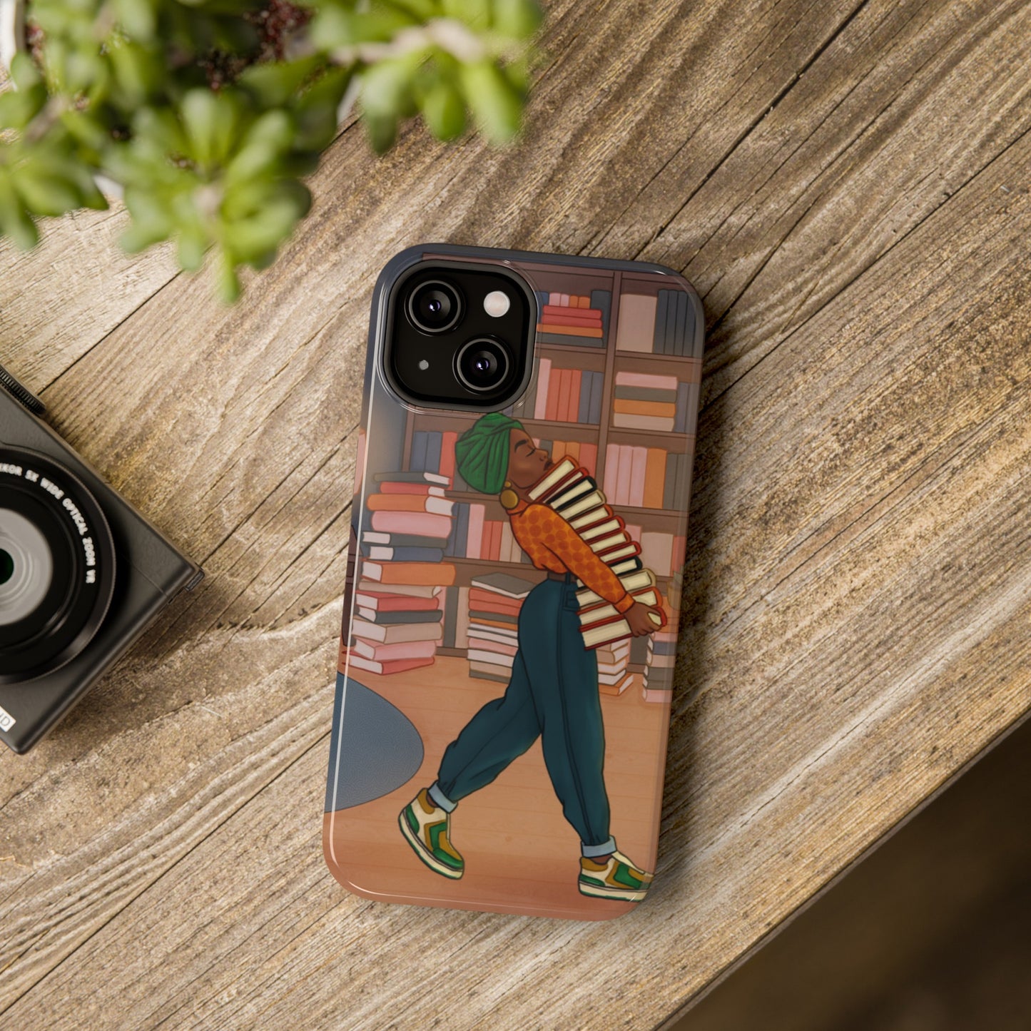 Black Girl Book Stacks Illustrated Impact-Resistant Phone Case 2