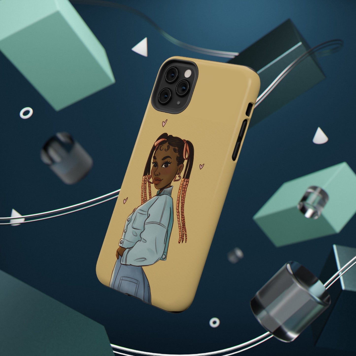 Black Girl Hearts Illustrated Impact-Resistant Phone Case