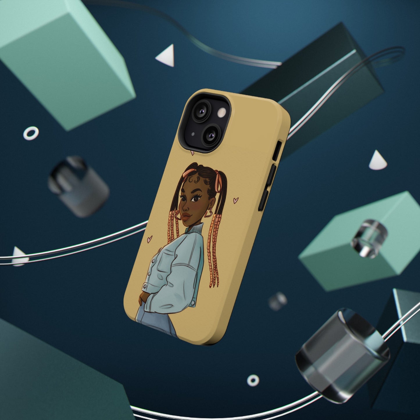 Black Girl Hearts Illustrated Impact-Resistant Phone Case