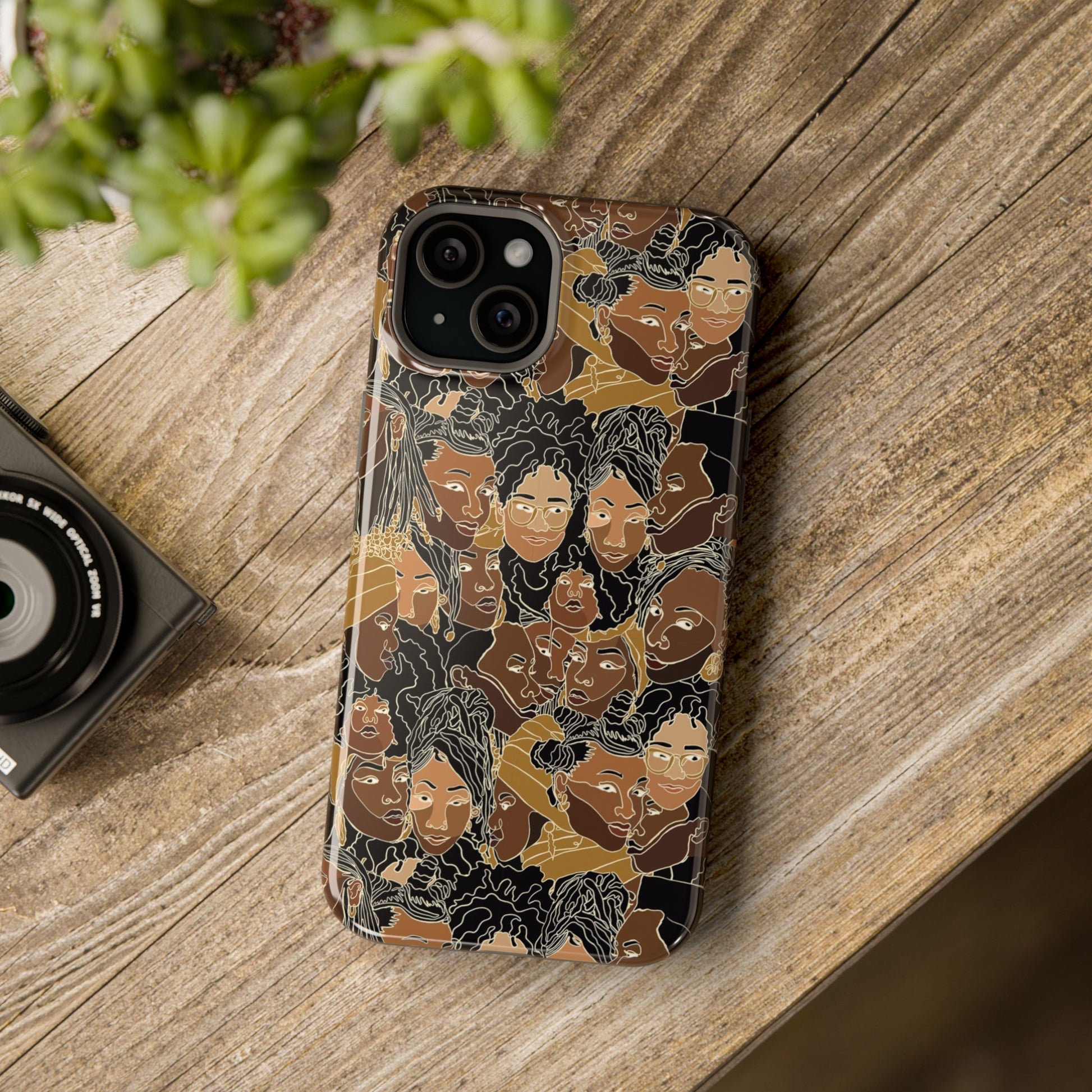 Black Women Line Art Colored Impact-Resistant Phone Case - Pounded Yam Productions
