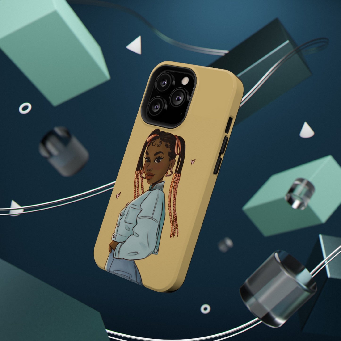 Black Girl Hearts Illustrated Impact-Resistant Phone Case