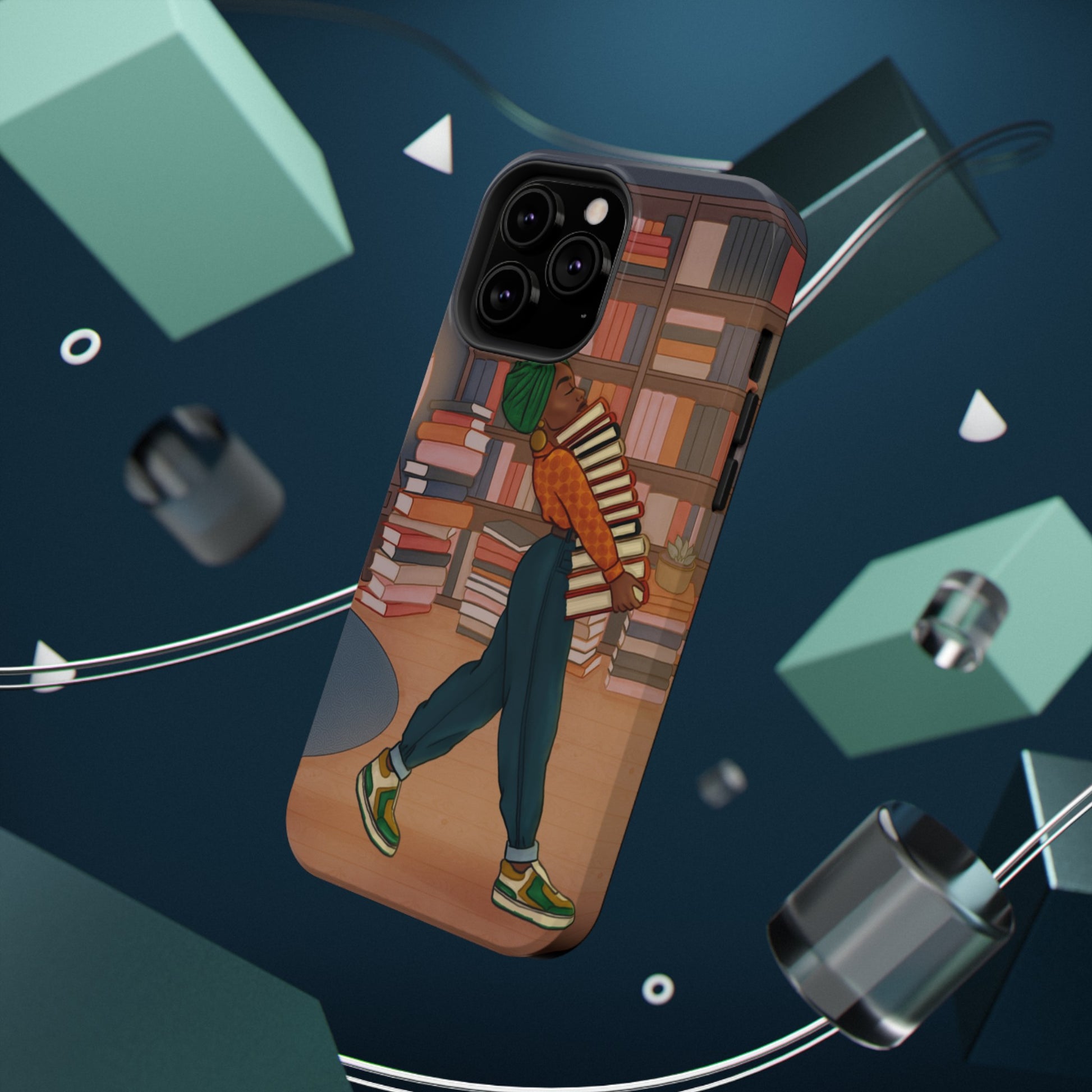 Black Girl Book Stacks Illustrated Impact-Resistant Phone Case 2 - Pounded Yam Productions