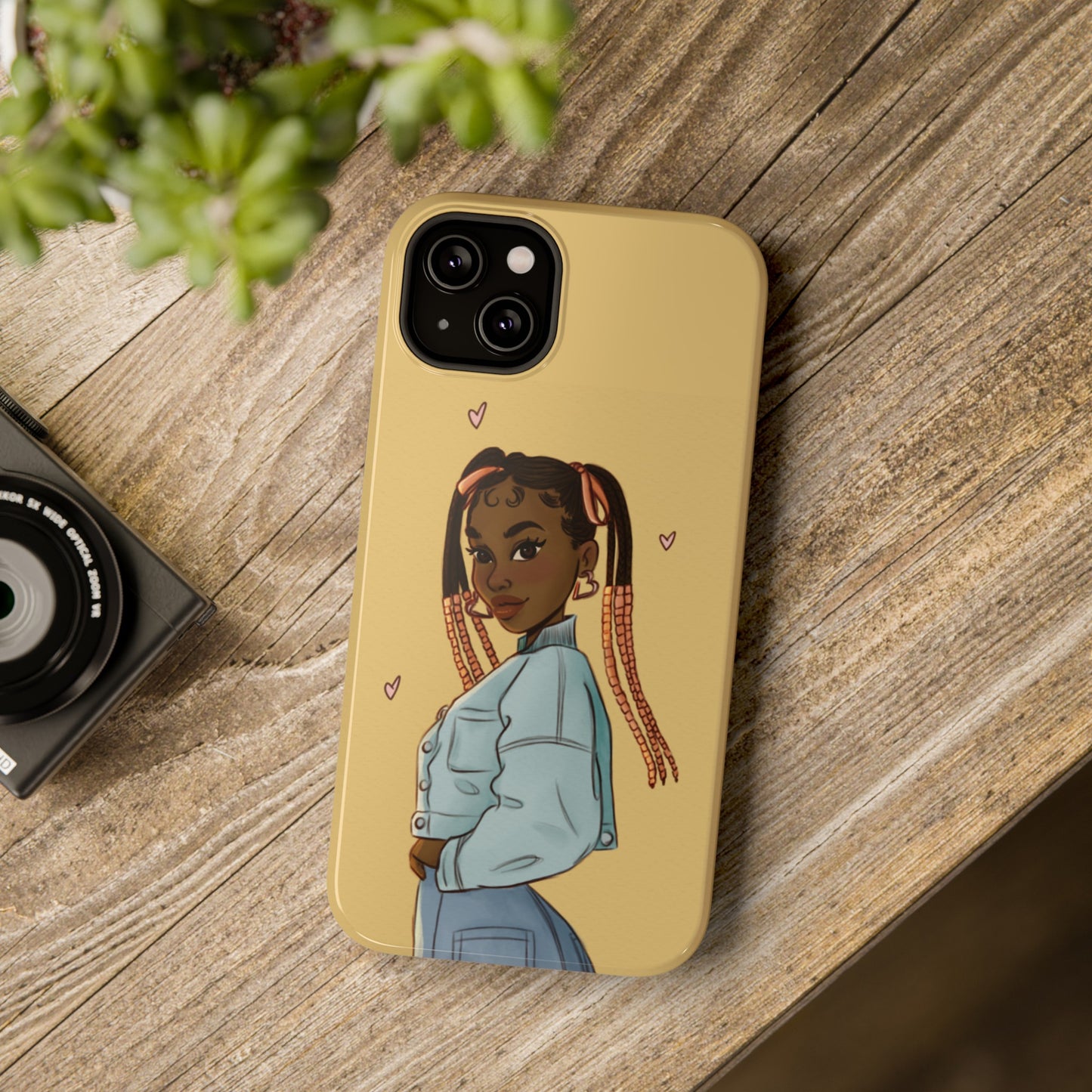 Black Girl Hearts Illustrated Impact-Resistant Phone Case