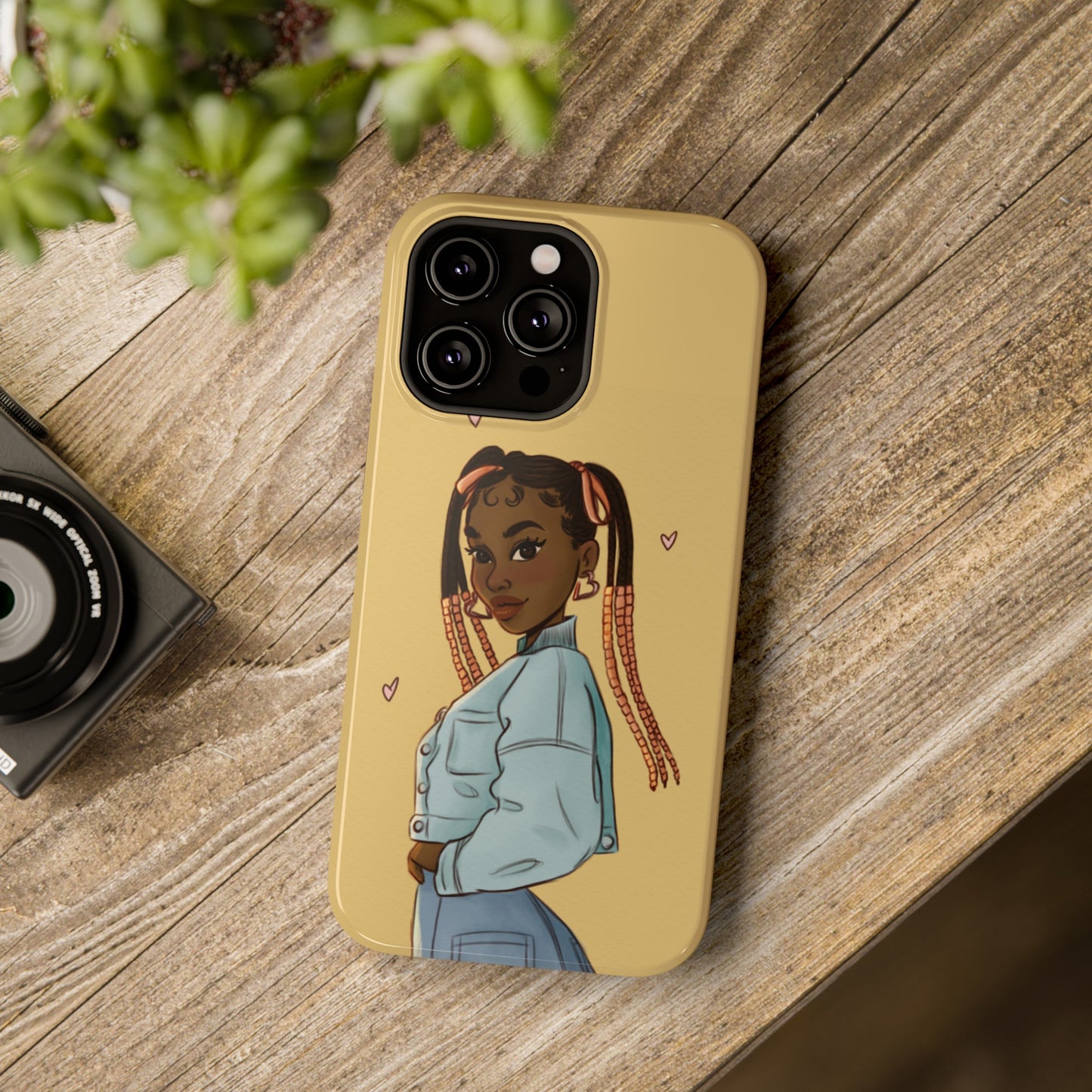 Black Girl Hearts Illustrated Impact-Resistant Phone Case