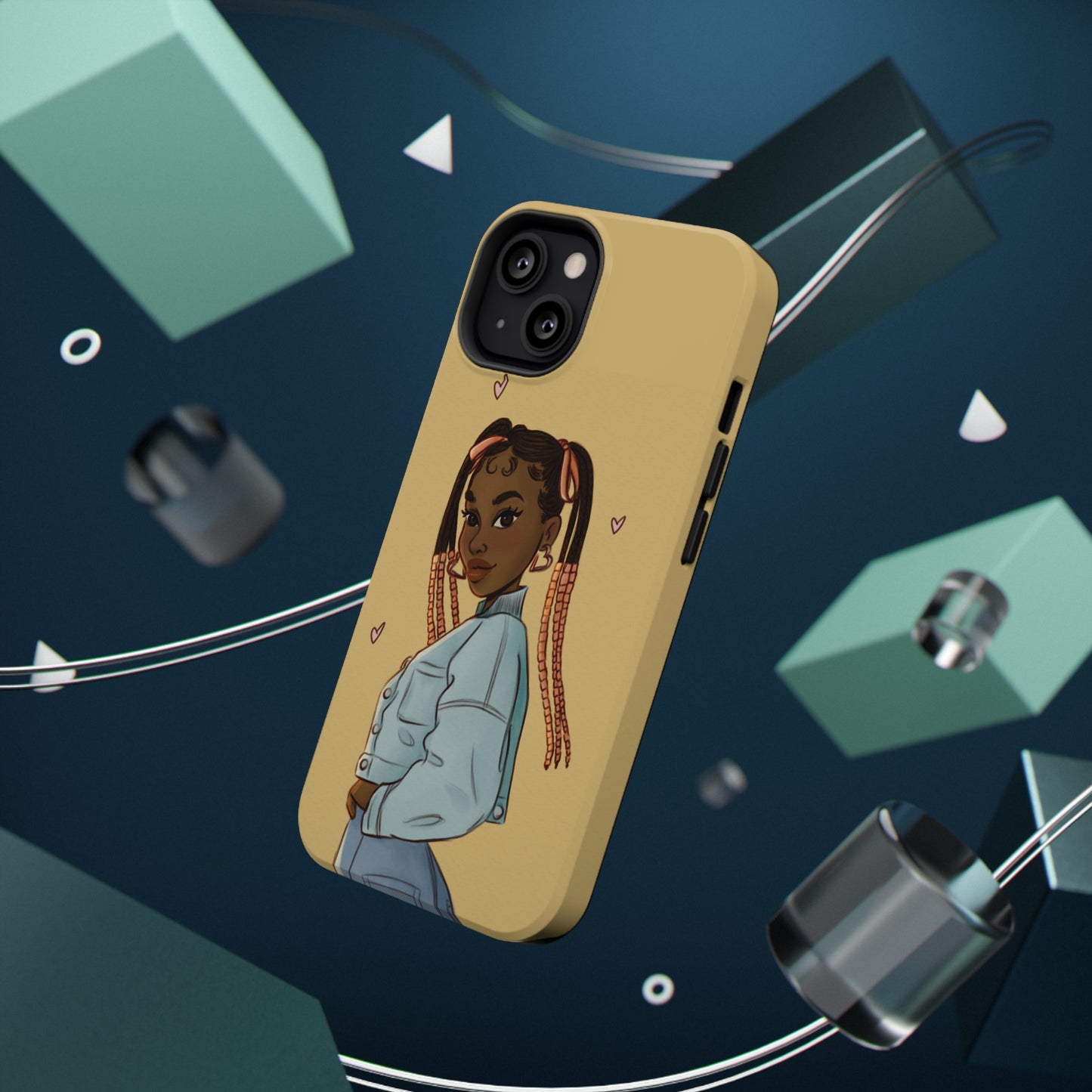 Black Girl Hearts Illustrated Impact-Resistant Phone Case