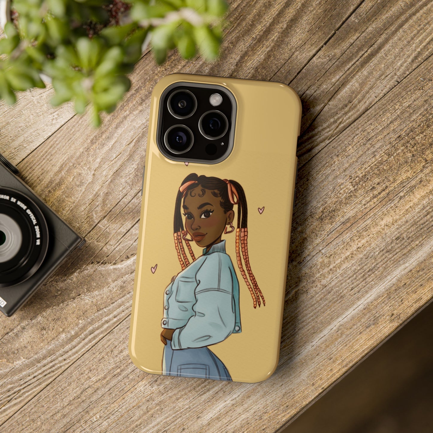 Black Girl Hearts Illustrated Impact-Resistant Phone Case