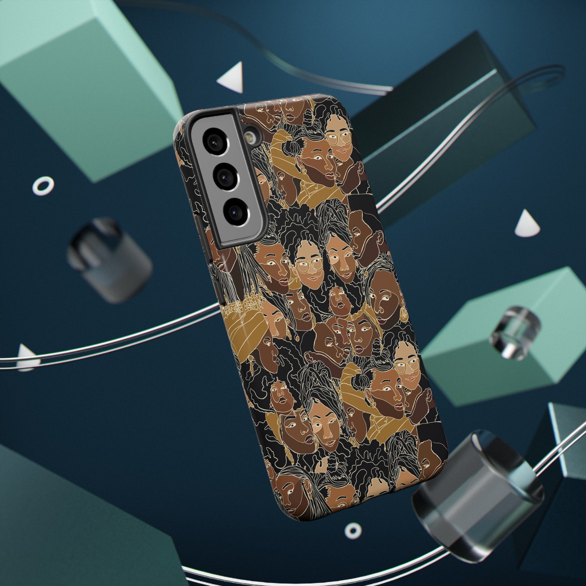 Black Women Line Art Colored Impact-Resistant Phone Case - Pounded Yam Productions