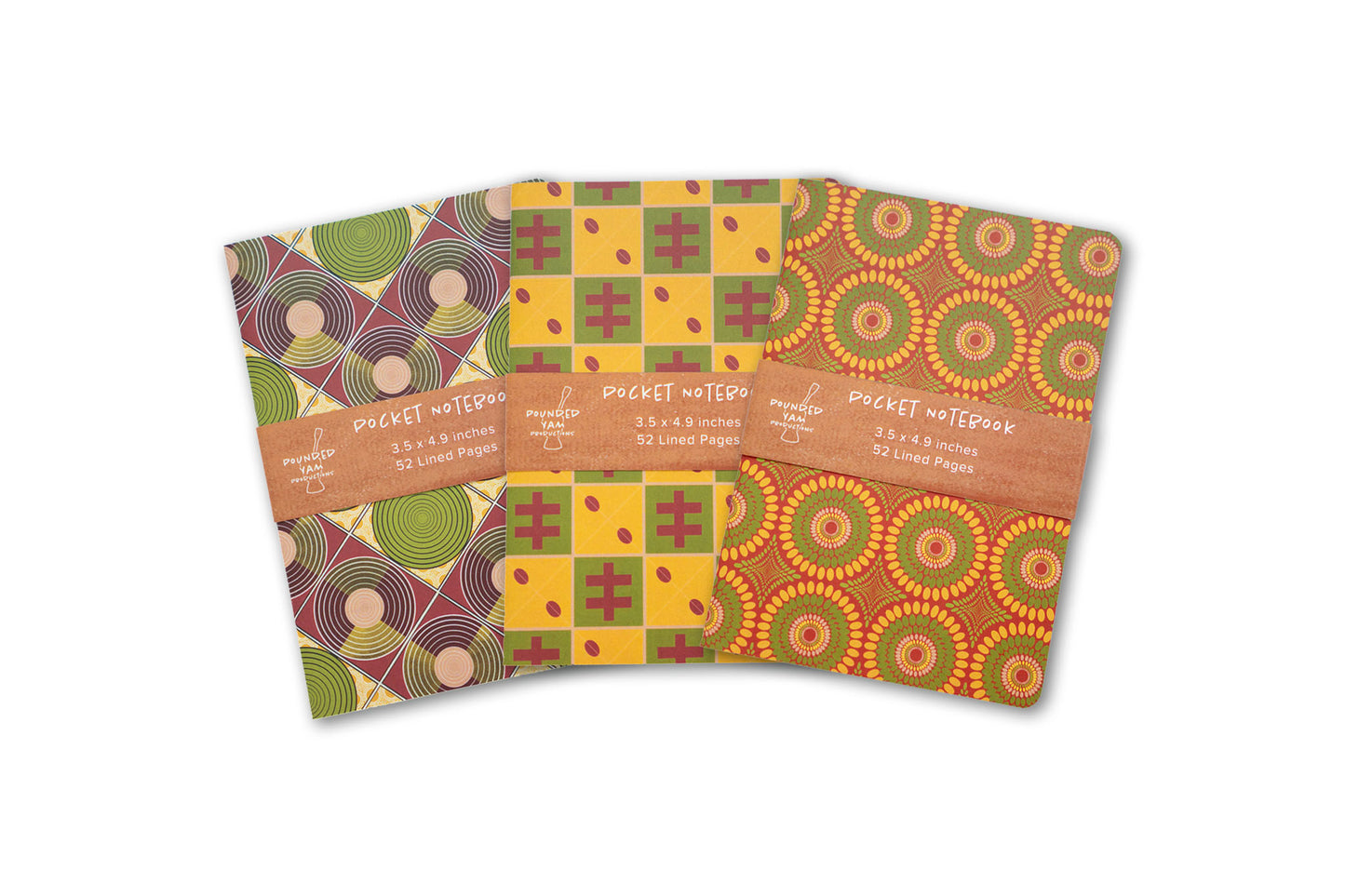 3 Pocket Notebook Bundle - Discs, Cowries, Bloom - Pounded Yam Productions