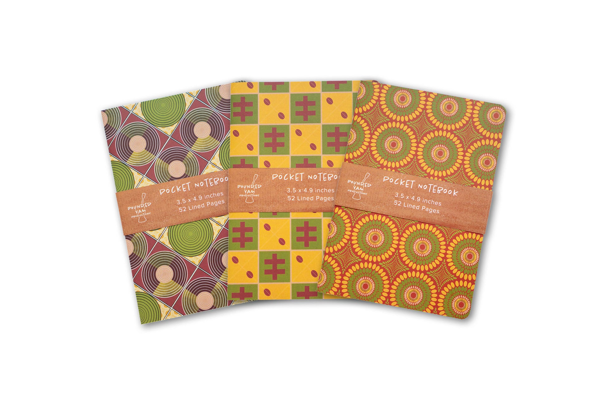 3 Pocket Notebook Bundle - Discs, Cowries, Bloom - Pounded Yam Productions