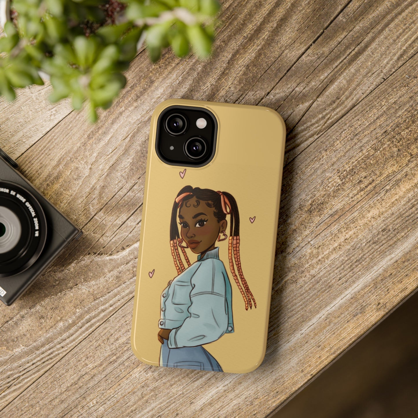 Black Girl Hearts Illustrated Impact-Resistant Phone Case