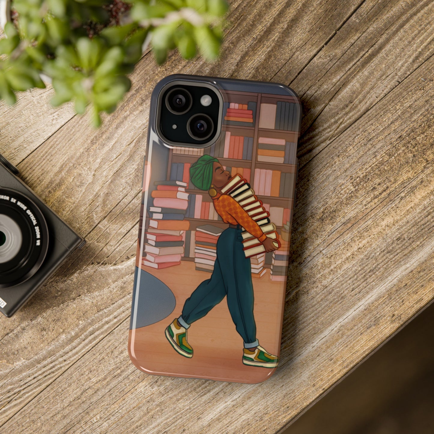 Black Girl Book Stacks Illustrated Impact-Resistant Phone Case 2