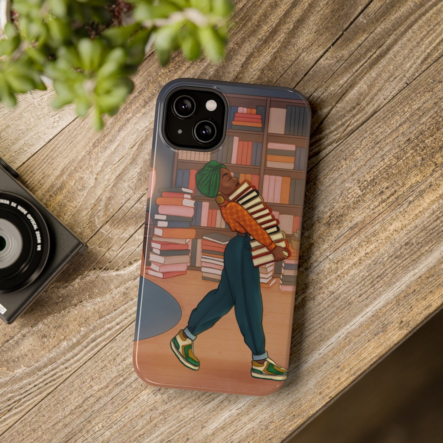 Black Girl Book Stacks Illustrated Impact-Resistant Phone Case 2