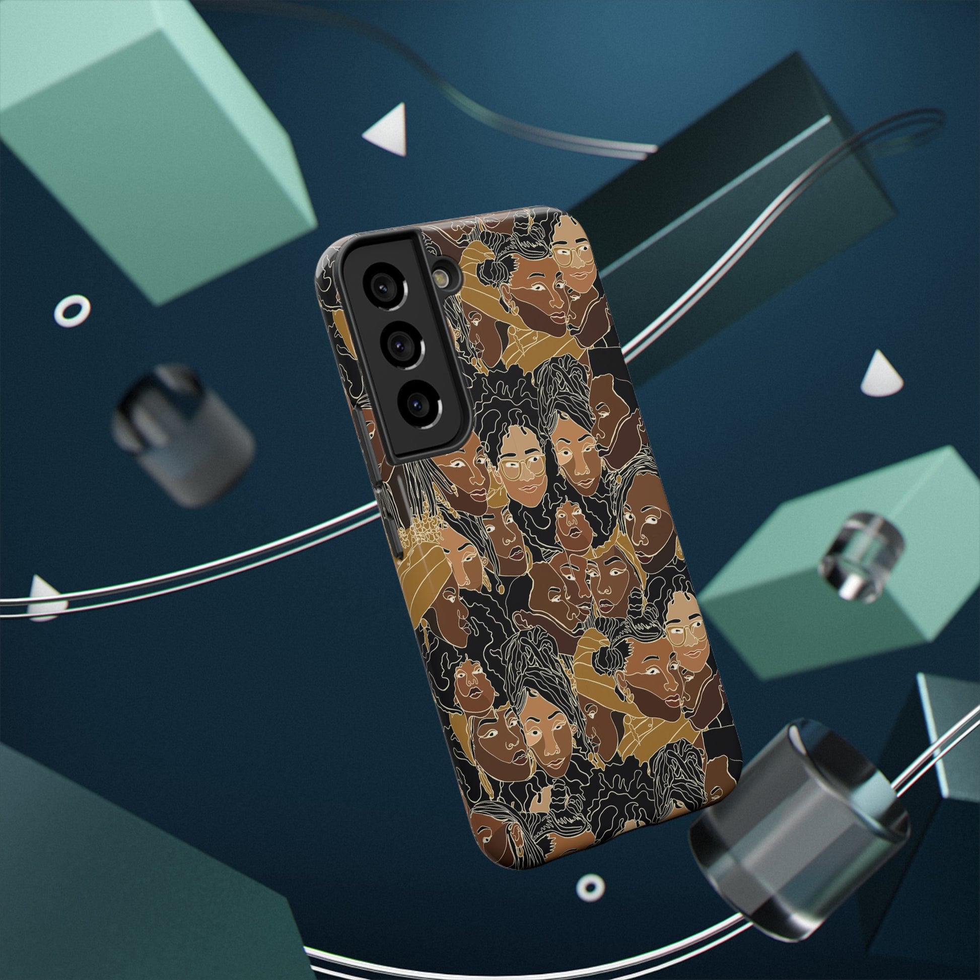 Black Women Line Art Colored Impact-Resistant Phone Case - Pounded Yam Productions