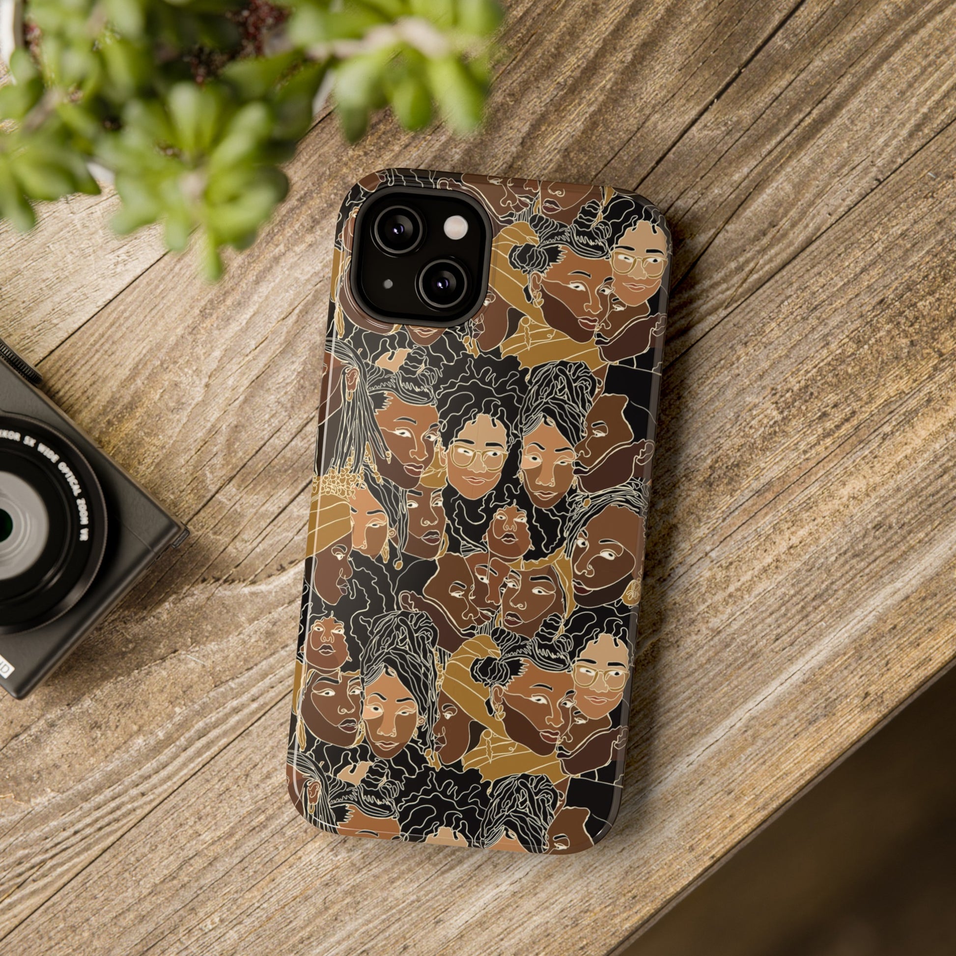 Black Women Line Art Colored Impact-Resistant Phone Case - Pounded Yam Productions