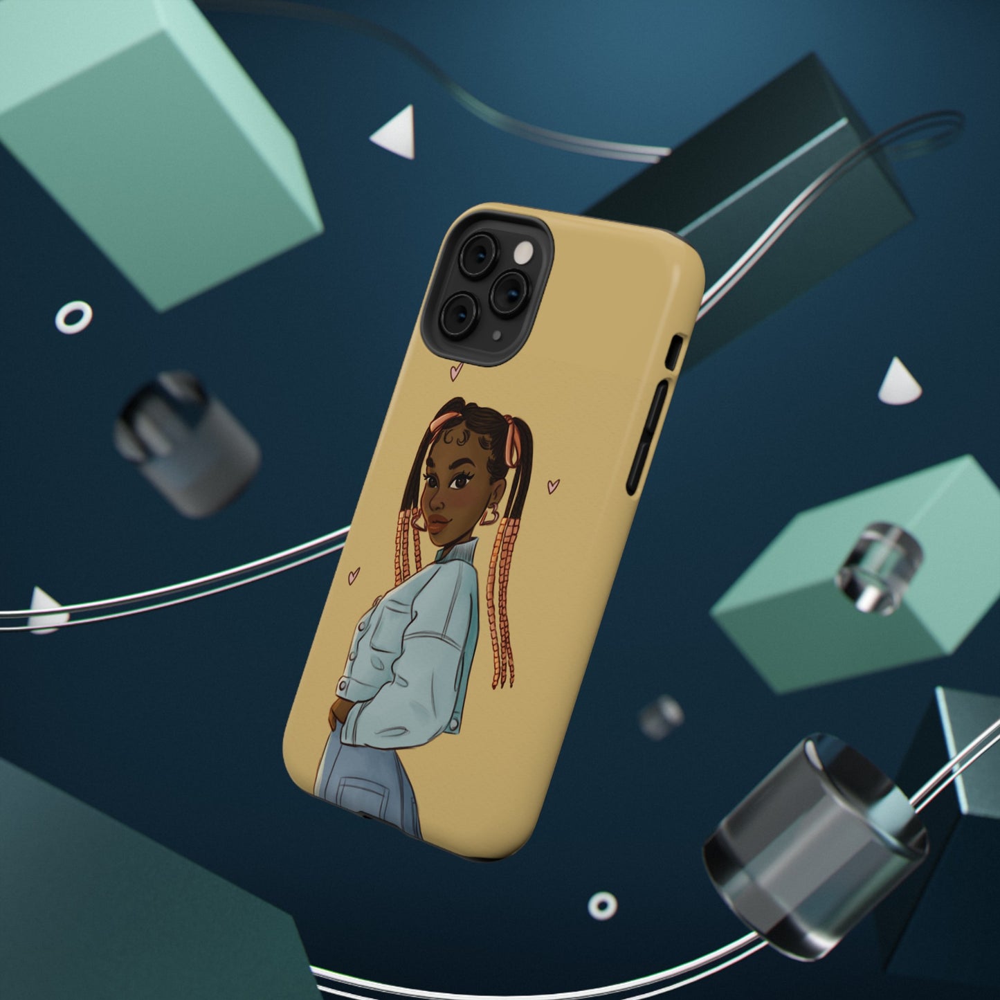 Black Girl Hearts Illustrated Impact-Resistant Phone Case