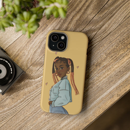 Black Girl Hearts Illustrated Impact-Resistant Phone Case